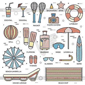 Summer vacation concept in thin lines style - vector clip art