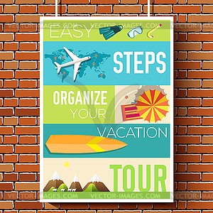 Easy steps organize for your vacation tour flyer - stock vector clipart