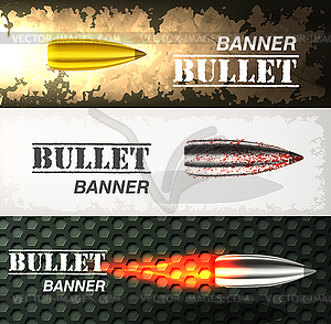 Banner of flying bullet ob military background - vector clipart