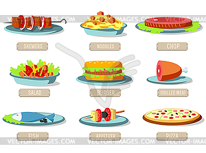 Various dishes icons set concept. design. Template - vector clipart