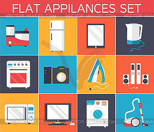 Flat modern kitchen appliances set icons concept. - vector image