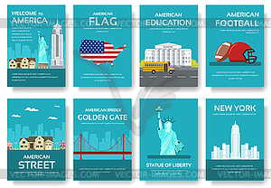 Country USA travel vacation guide of goods, places - vector clipart