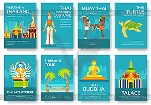 Country Thailand travel vacation guide of goods, - color vector clipart