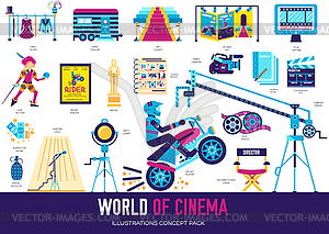 Premium quality cinema industry flat collection - vector clip art
