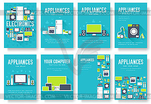 Комплект Бытовая техника карты. Электроника шаблон - иллюстрация в векторе
