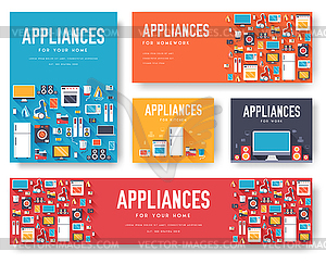 Home appliances cards set. Electronics template of - vector image