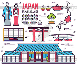 Страна Япония поездка товаров, места и функций - векторный дизайн