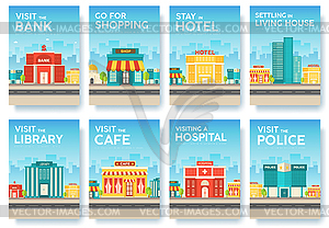 Building city information cards set. Architecture - vector clipart