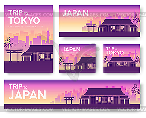 Japan landscape banners set. design - vector image