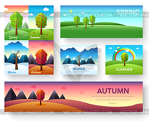 Weather seasons icons on nature ecology - vector clip art