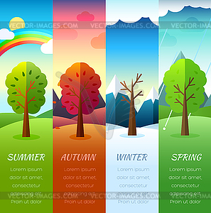 Weather seasons icons on nature ecology - vector clipart