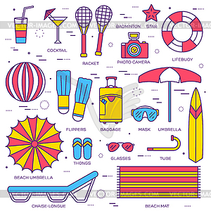 Summer vacation thin line icons collection set. - vector clip art