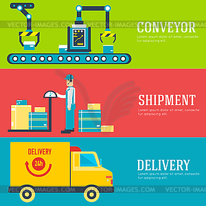 Warehouse staff puts cargoes, box, package and - vector EPS clipart