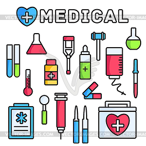Тонкие линии в стиле медицинского оборудования набор иконок Concep - изображение в векторе