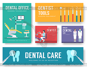 Dental office interior background. Dentist icons - vector image