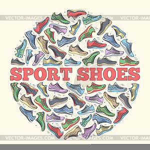 Big flat collection set of sneakers running, - vector clipart