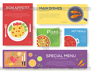 Cooking set cards with menu background. Cooking men - vector image