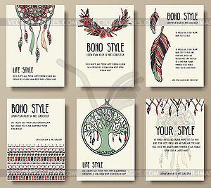 Set of boho ornament style concept. Art traditional - vector clipart