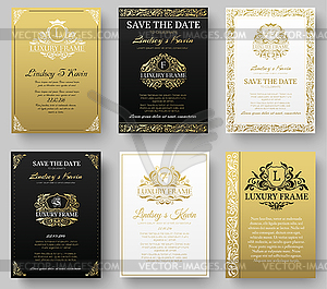 Set of gold luxury flyer pages set with logo - vector clipart