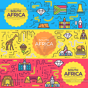 South Africa brochure cards thin line set. Country - vector image