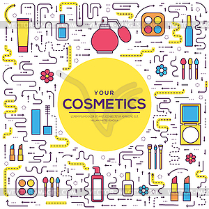 Thin line makeup tools modern concept. Infographic - vector image