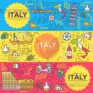 Italy brochure cards thin line set. Country travel - vector image