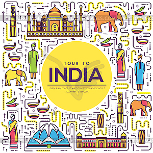 Country India travel vacation guide of goods, - stock vector clipart