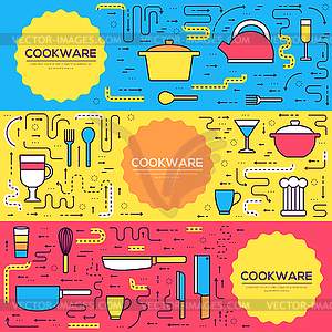 Премиум качественная посуда брошюры карт тонкой линии - векторный графический клипарт
