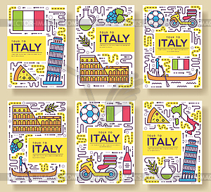 Italy brochure cards thin line set. Country travel - vector clipart