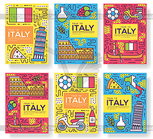 Italy brochure cards thin line set. Country travel - vector image