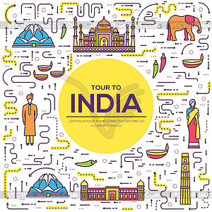 Country India travel vacation guide of goods, - vector image