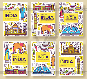 Индия брошюра карт тонкой линии набора. Путешествие по стране - векторный клипарт EPS