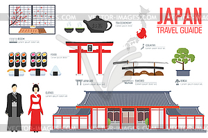 Country Japan travel vacation guide of goods, place - vector clipart