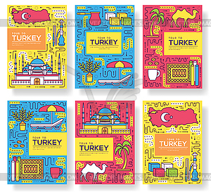 Country Turkey brochure cards thin line set. - vector EPS clipart