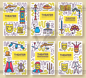 Premium quality theater brochure cards thin line - vector image