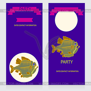 Party design template with fish of prey underwater theme, - vector image