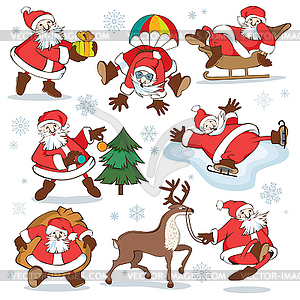 Set of cartoon Santa Claus  - vector clipart