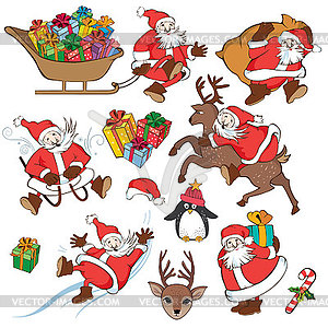  Christmas set with Santa Claus Vector - color vector clipart