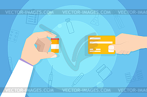 Medications Purchase, Buying medicine. Hand with - vector clipart