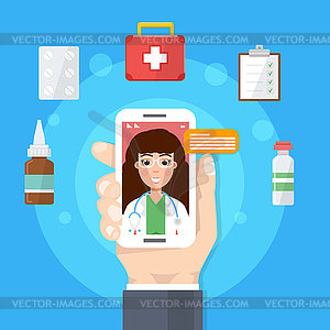 Pharmacy, doctor online medical consultation, - stock vector clipart