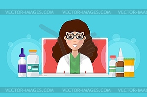 Pharmacy, doctor online medical consultation, - vector clipart