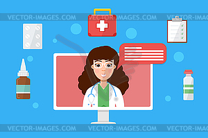 Pharmacy, doctor online medical consultation, - vector image