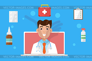 Pharmacy, doctor online medical consultation, - vector clip art