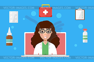 Pharmacy, doctor online medical consultation, - vector clipart