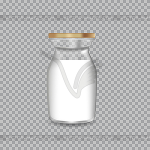 Реалистичная прозрачная стеклянная бутылка с молоком. - изображение в векторном виде