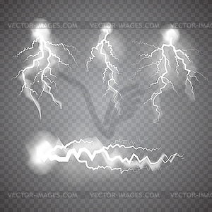 Realistic thunderstorm Lightning set, effect of - royalty-free vector image