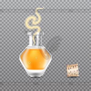 Realistic Chemistry glass bottles of potion. Love - vector EPS clipart