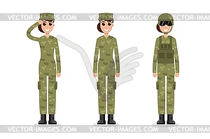 Woman US Army soldiers in camouflage.  - vector image