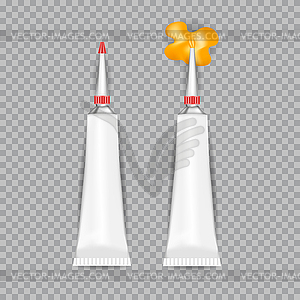 Realistic White Tubes Glue on transparent background - vector image