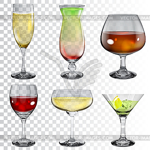 Set of transparent glass goblets with different - vector clipart